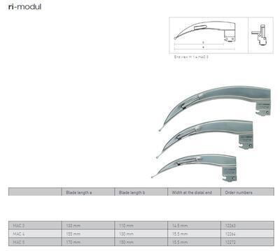 Laryngoskop ri-modul set Macintosh LED 2.5 V, s rukojetí typu C a lžícemi vel. 2, 3 , 4 - 6